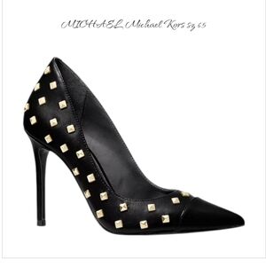 Michael Michael Kors Keke Black Leather Gold Stud Pump 6.5